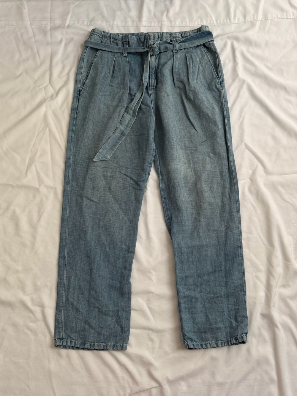 Joie Light Blue Women’s Casual Tie-Waist Cropped Cotton/Linen Blend Jeans